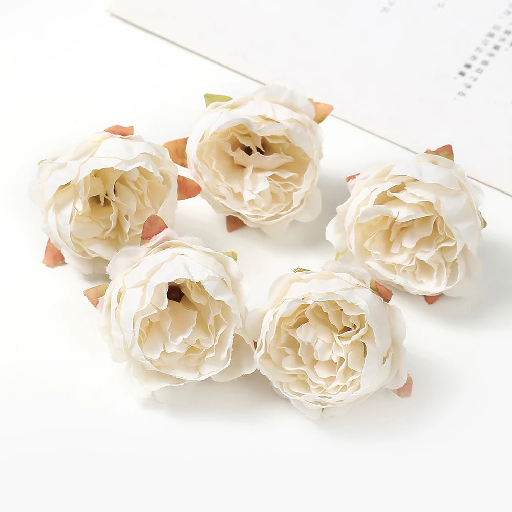 5Pcs/Lot Peony Artificial Flowers Head 5Cm Silk Fake Flowers for Home Room Decor DIY Garland Bride Wedding Marriage Decoration