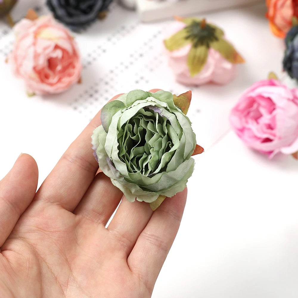 5Pcs/Lot Peony Artificial Flowers Head 5Cm Silk Fake Flowers for Home Room Decor DIY Garland Bride Wedding Marriage Decoration