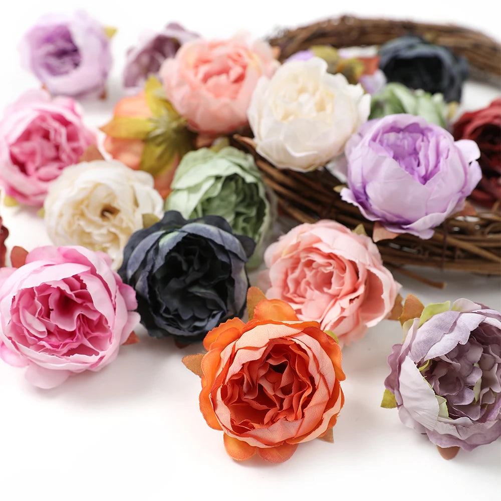 5Pcs/Lot Peony Artificial Flowers Head 5Cm Silk Fake Flowers for Home Room Decor DIY Garland Bride Wedding Marriage Decoration