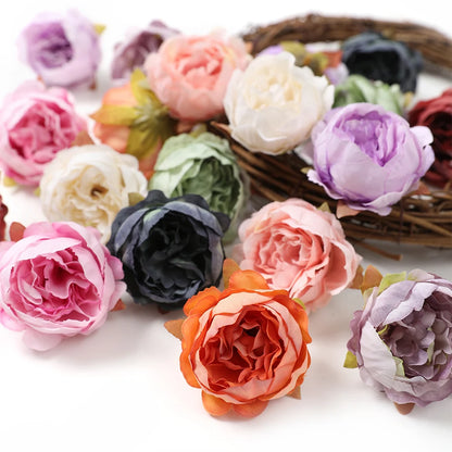 5Pcs/Lot Peony Artificial Flowers Head 5Cm Silk Fake Flowers for Home Room Decor DIY Garland Bride Wedding Marriage Decoration