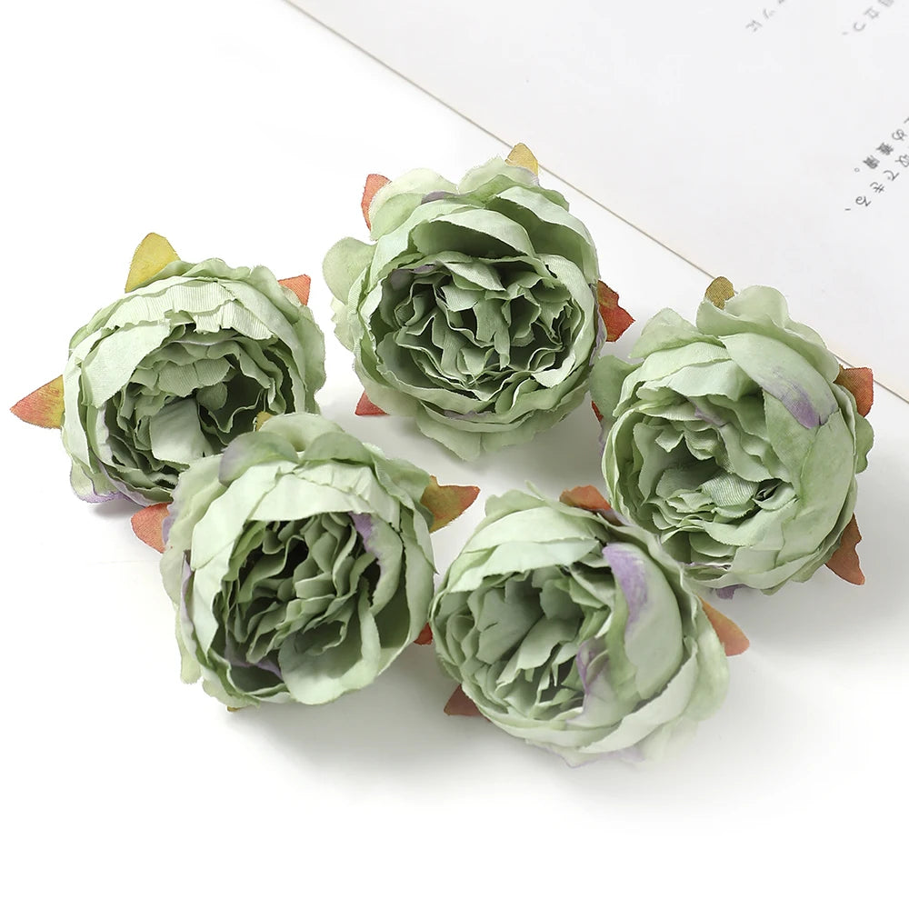 5Pcs/Lot Peony Artificial Flowers Head 5Cm Silk Fake Flowers for Home Room Decor DIY Garland Bride Wedding Marriage Decoration