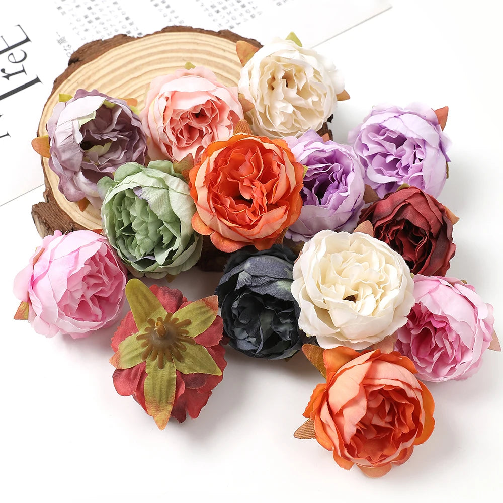 5Pcs/Lot Peony Artificial Flowers Head 5Cm Silk Fake Flowers for Home Room Decor DIY Garland Bride Wedding Marriage Decoration