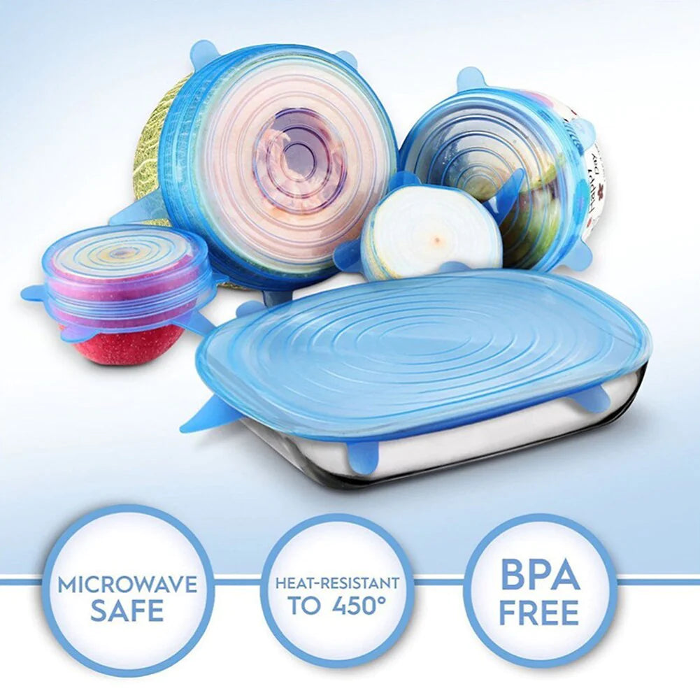6/12Pcs Silicone Stretch Lids Food Cover Universal Bowl Pot Lid Food Fresh Keeping Wrap Cover Caps Kitchen Stretchable Magic Lid