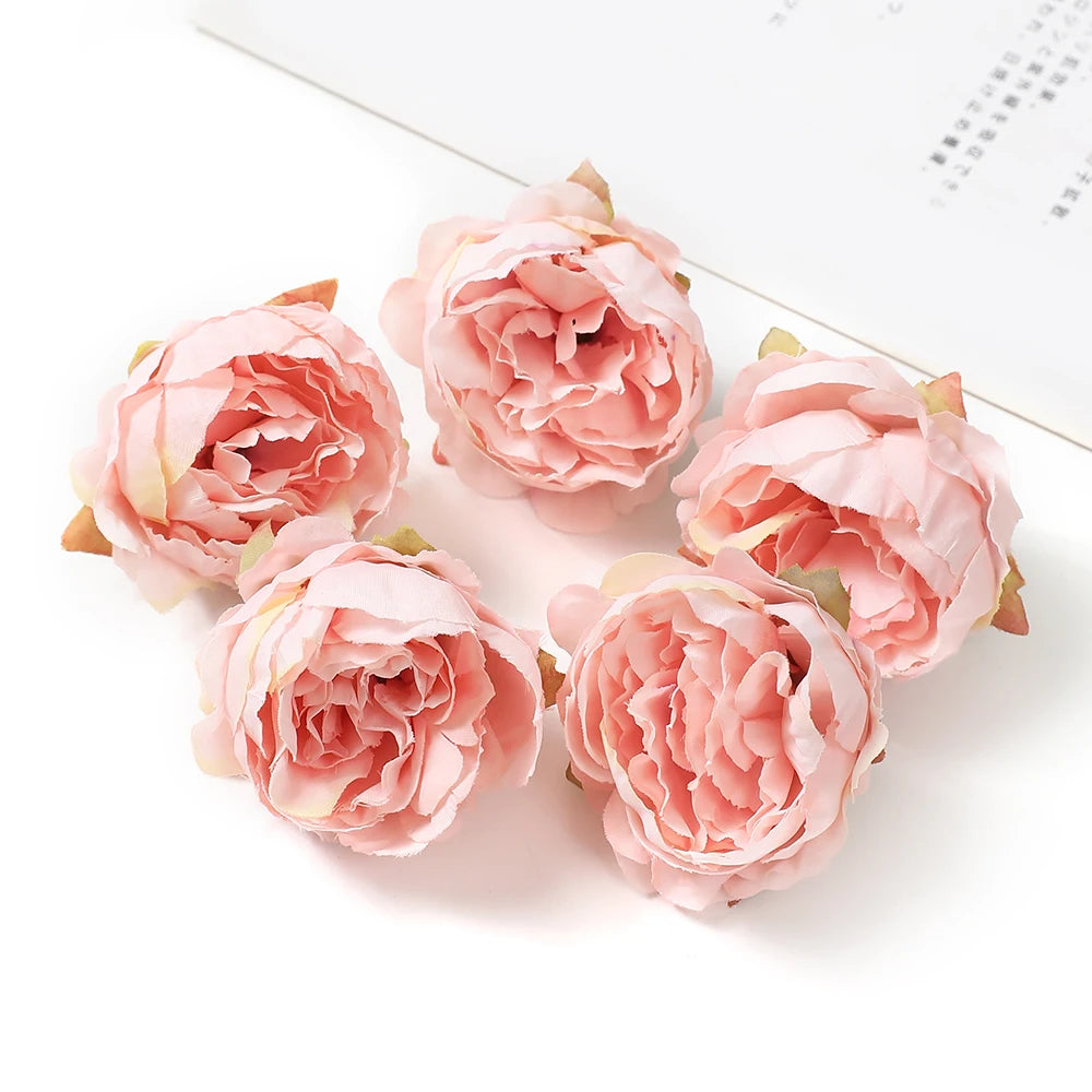 5Pcs/Lot Peony Artificial Flowers Head 5Cm Silk Fake Flowers for Home Room Decor DIY Garland Bride Wedding Marriage Decoration