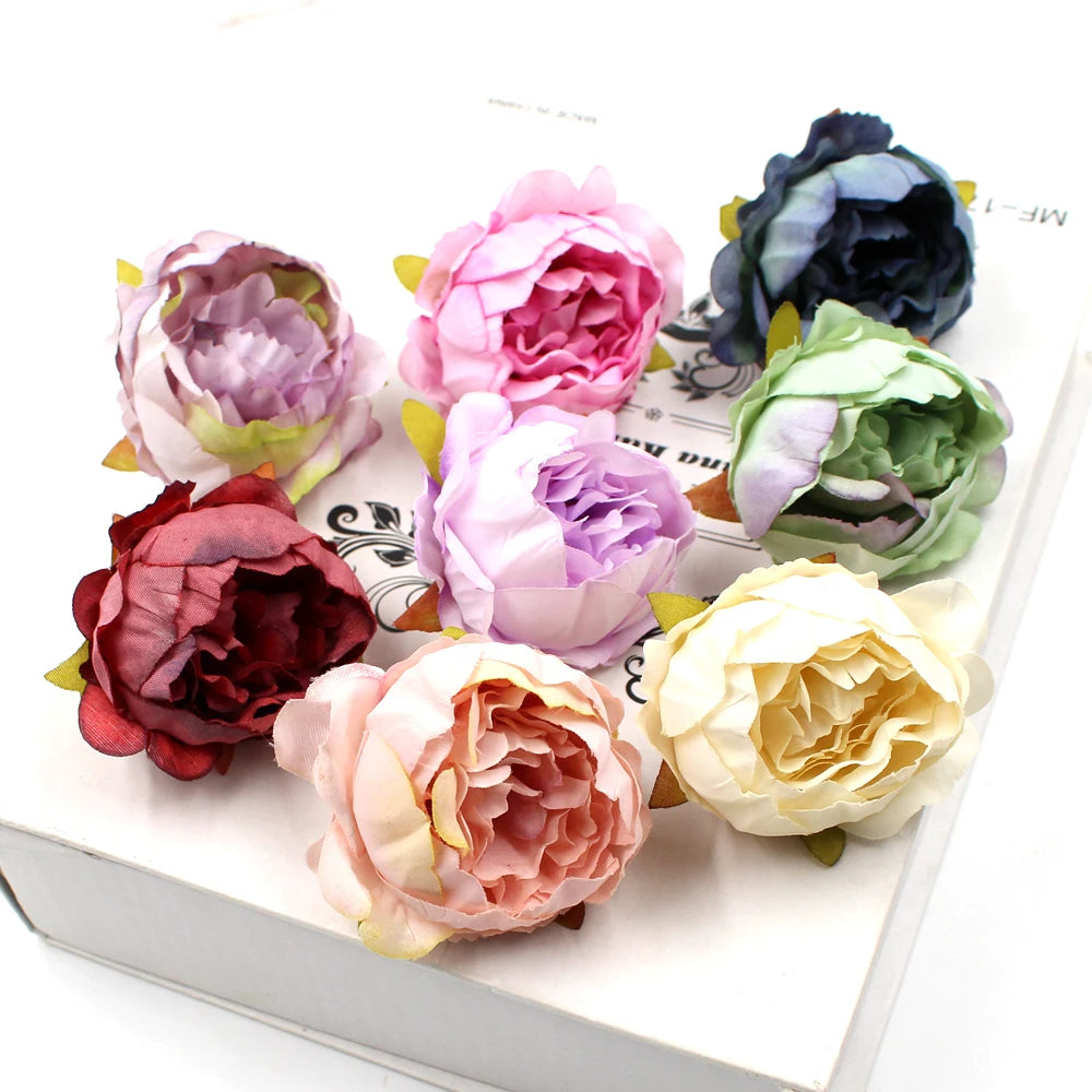 5Pcs/Lot Peony Artificial Flowers Head 5Cm Silk Fake Flowers for Home Room Decor DIY Garland Bride Wedding Marriage Decoration