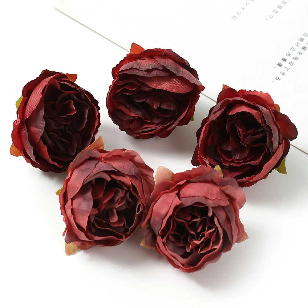 5Pcs/Lot Peony Artificial Flowers Head 5Cm Silk Fake Flowers for Home Room Decor DIY Garland Bride Wedding Marriage Decoration