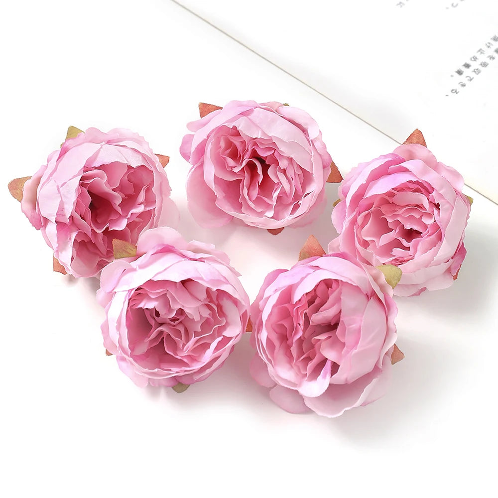 5Pcs/Lot Peony Artificial Flowers Head 5Cm Silk Fake Flowers for Home Room Decor DIY Garland Bride Wedding Marriage Decoration