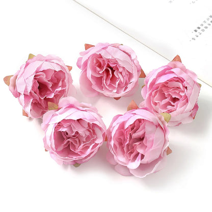 5Pcs/Lot Peony Artificial Flowers Head 5Cm Silk Fake Flowers for Home Room Decor DIY Garland Bride Wedding Marriage Decoration