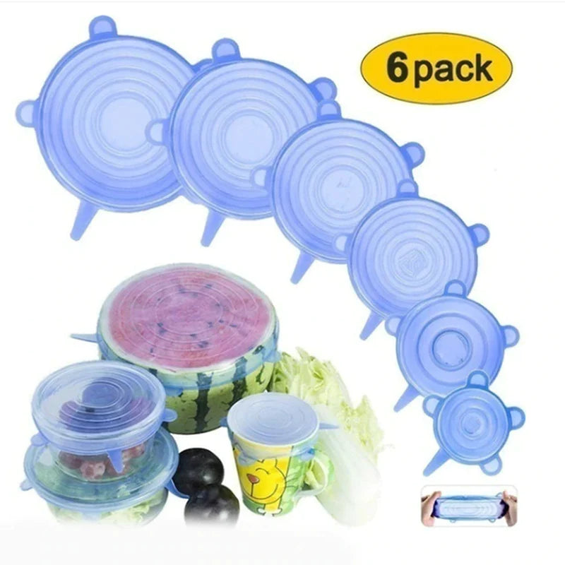 6/12Pcs Silicone Stretch Lids Food Cover Universal Bowl Pot Lid Food Fresh Keeping Wrap Cover Caps Kitchen Stretchable Magic Lid