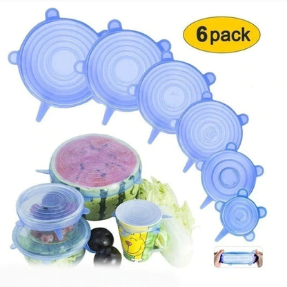 6/12Pcs Silicone Stretch Lids Food Cover Universal Bowl Pot Lid Food Fresh Keeping Wrap Cover Caps Kitchen Stretchable Magic Lid