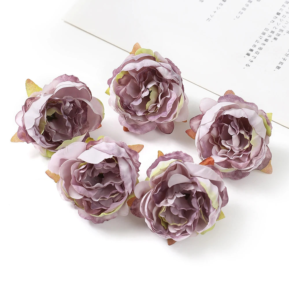 5Pcs/Lot Peony Artificial Flowers Head 5Cm Silk Fake Flowers for Home Room Decor DIY Garland Bride Wedding Marriage Decoration