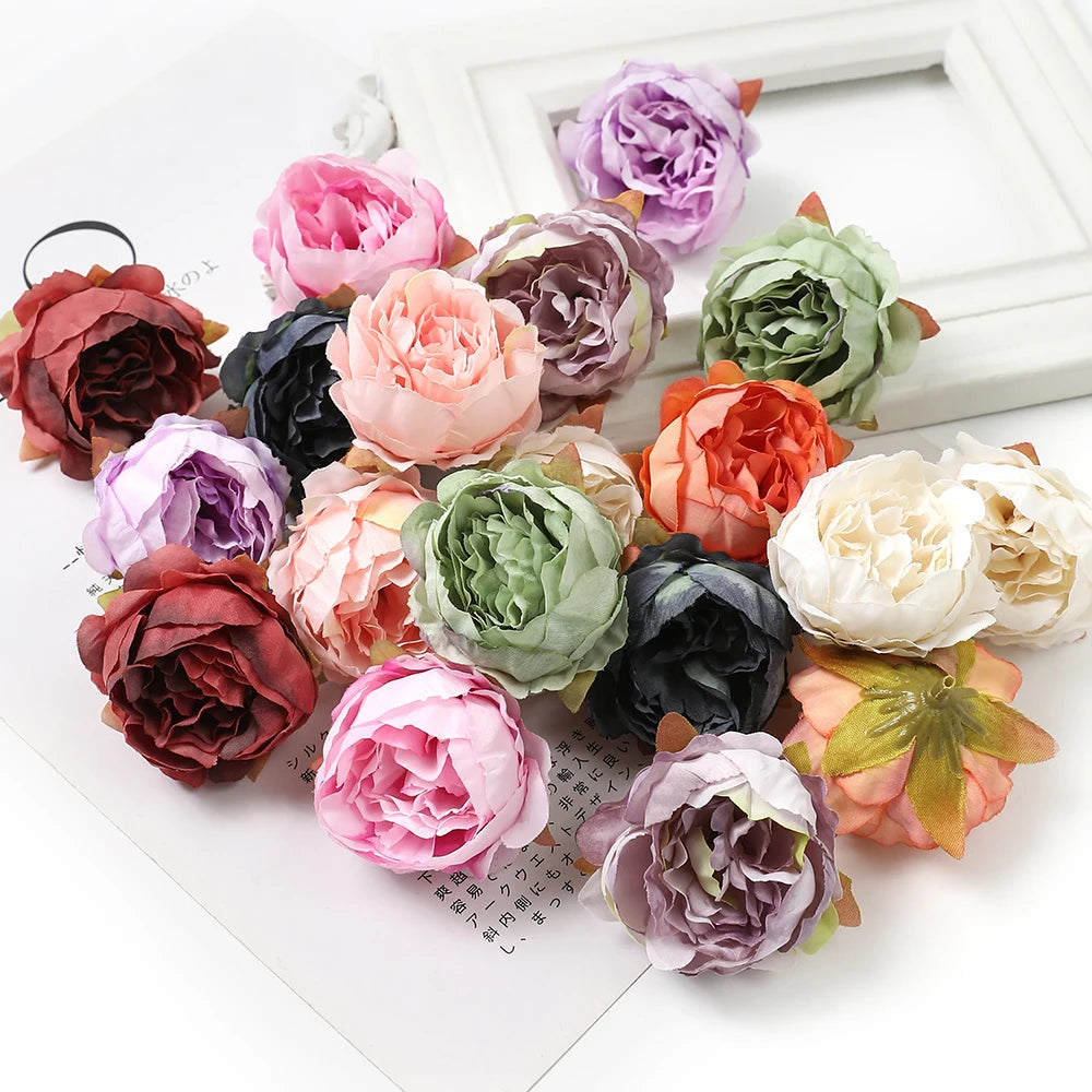 5Pcs/Lot Peony Artificial Flowers Head 5Cm Silk Fake Flowers for Home Room Decor DIY Garland Bride Wedding Marriage Decoration